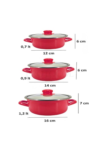 Protocol London 12/14/16 Cm Mini Emaye Tencere Seti - Kırmızı Iı