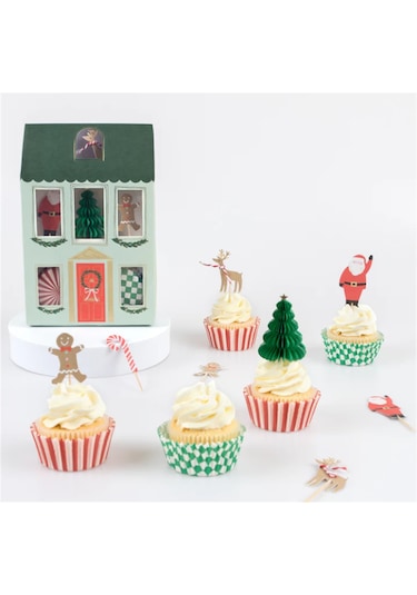 Meri Meri - Festive House Cupcake Kit - Yeni Yıl Evi Cupcake Kit 24'lü
