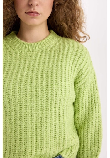 DeFacto Coool Oversize Geniş Kalıp Bisiklet Yaka Triko Kazak V1811AZNSGN597 Yeşil