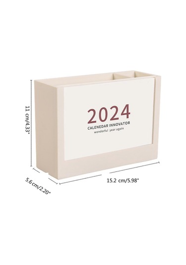 Ganzhoushop Çok Amaçlı Kalemlik 2'si 1 Arada Kalemlik 2024 Masa Takvimi, Ofis Masası Kalem Düzenleyici Tutucu Aylık Takvim Beyazgri