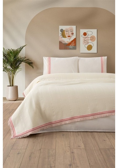 Tivoli Çift Kişilik Dantelli 4 Parça Pike Takımı Çeyizlik-melanie-krem Krem Krem