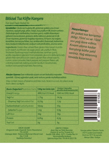 Vıtleaf Vegan Köftelik Toz Karışım 60 G