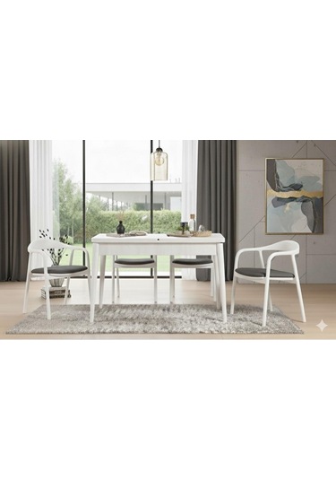 Elyse 4 Kişilik Açılır Yemek Masası Takımı Modern Ve Şık Tasarım Beyaz Antrasit