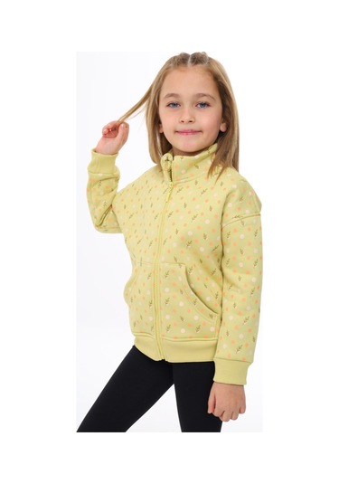 Toontoy Kız Çocuk Baskılı Hırka Açık Yeşil