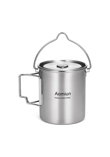 Aomiun 750ml Paslanmaz Çelik Tencere Taşınabilir Su Kupa Bardak Kapaklı Ve Katlanabilir Saplı Dış Mekan Gümüş