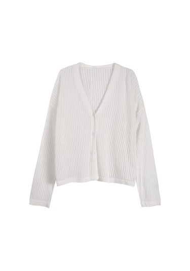 Beyaz Kadın İlkbahar Ve Yaz V Yaka Delikli Uzun Kollu Klimalı Gömlek İçin İnce Örgü Güneş Koruyucu Hırka Ceket Beyaz