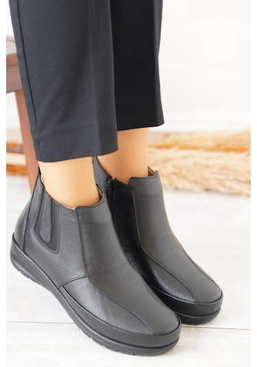 Castle Black 42759 Hakiki Deri Ortopedik Taban Anne Bot Siyah