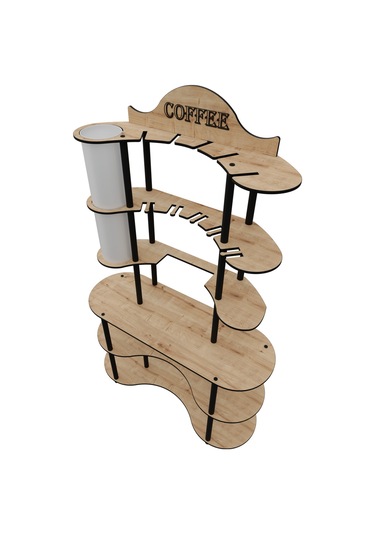 Brew-blıss Mutlu Kahve Köşesi-çok Amaçlı Mutfak Rafı Safir Meşe-lambader Aydınlatmalı Meşe