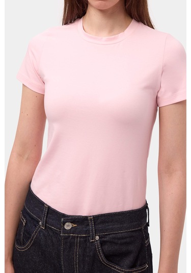 Itsbasic Kadın Light Pembe S6-98 Bisiklet Yaka %100 Organik Pamuk Esnek Kumaş T-shirt