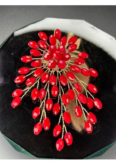 Scarlet Msk Broş Kırmızı Boncuklu Çiçek 214239221 Kırmızı