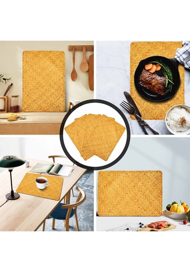 Xiaaokeji 4'lü Paket, Doğal Denizotu Amerikan Servisi El Dokuma Hasır Çay Fincanı Altlığı Kahverengi