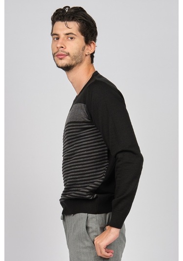 Desen Triko Erkek Bisiklet Yaka Desenli Yün Kazak 0249639 Siyah Siyah
