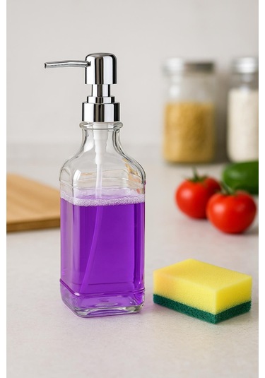 Cam Kare Sıvı Sabunluk 750 Ml Renkli