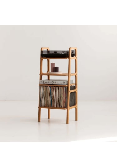 Woodesk Vinilo, Ahşap, 114x50, Tik Renk, Kitaplık Ve Pikap Standı