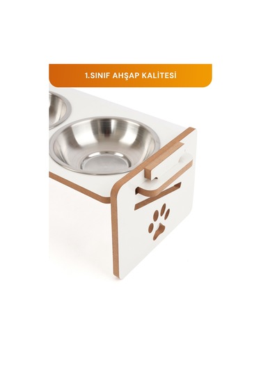 Ahşap Üç Gözlü Ayarlanabilir Kedi-köpek Mama Ve Su Kabı