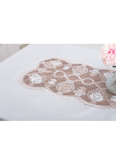 Finezza Sofia Lüx Dantelli Simli Keten Kumaş Krem Masa Örtüsü 160x220 Cm 1475