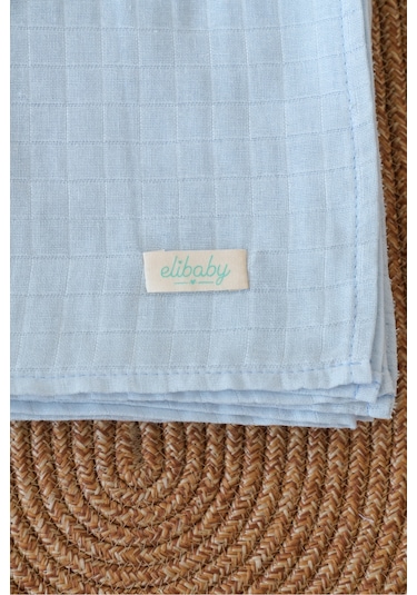 Organik Pamuk Çift Katlı Müslin Örtü Bebe Mavi 75x85 CM Bebe Mavi
