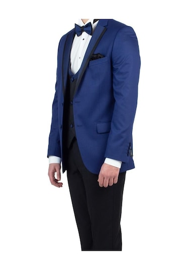 Lacivert Gabardin Mono Yaka Astarlı Yelekli 6 Drop Slim Fit Dar Kesim Smokin Damatlık 1001190153-Lacivert Lacivert Gabardin Mono Yaka Astarlı Yelekli 6 Drop Slim Fit Dar Kesim Smokin Damatlık 1001190153-Lacivert