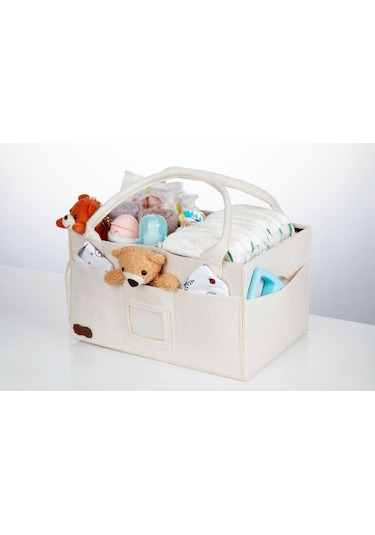 Galanz Keçe Kapaklı Anne Bebek Bakım Çantası Bej + 2 Adet Ağız Mendili Bej