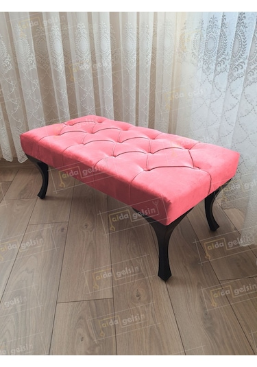 Kapitoneli Ayak Ucu Kapı Önü Antre Bench Puf Siyah Ayak 90 45 Pembe