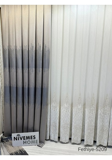 Nivemeshome Fethiye 614178 V-5209 Gümüş 1/3 Sık Pileli Fon Perde Apm Gümüş