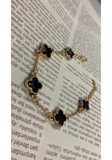 İlknur Doğal Taş Evi Siyah Yoncalı Bileklik