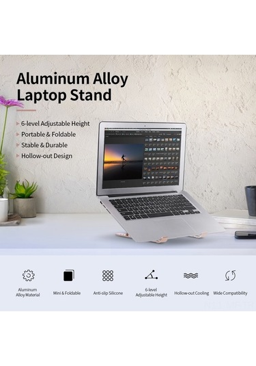 Novahub Katlanabilir 6 Seviyeli Alüminyum Laptop Stand - Ergonomik, Hafif Ve Taşınabilir Dizüstü Bilgisayar Tutucu