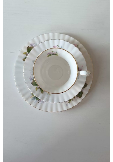 Mayflower Bone China England Duble Çay Fincanı 3 Parça Yeşilbeyaz