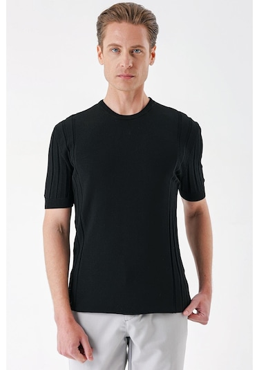 Efor Slim Fit Bisiklet Yaka Kısa Kol Siyah Triko Tr 869 Siyah
