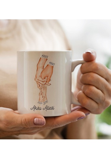 Bk Gift Kişiye Özel Aile El Tasarımlı Beyaz Kupa Bardak -2, Anneye Hediye, Yeni Doğum Hediyesi Kobitmeyencom30290 Bk Gift