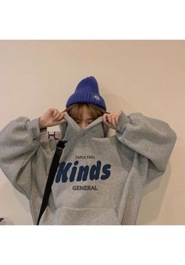 Kinds General Sweatshirt - Gri Baskılı Oversize Kapüşonlu Gri