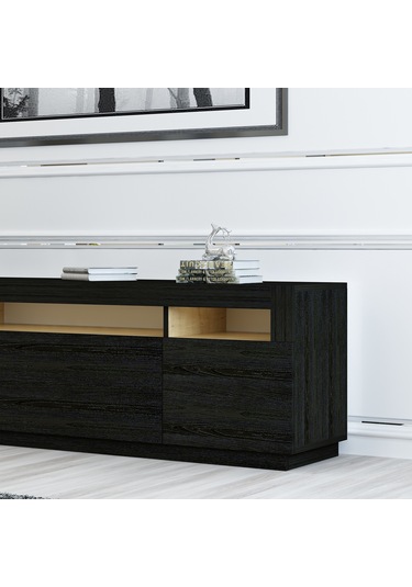 T005 Asil Led Işıklı Tv Sehpası Ahşap Siyah Siyah