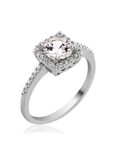 Gumush Gümüş Kare Tek Taş Bayan Yüzük