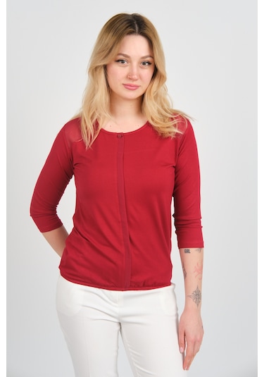 Sistas Kadın Omuz Ve Kolları Tül Detaylı Beli Lastikli Truvakar Kol Bluz 23321 Bordo Bordo