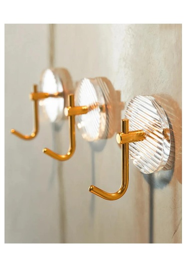 Mutfak Banyo Düzenleyici Gold Detay Yapışkanlı Kristal Askı 3 Adet Şeffaf