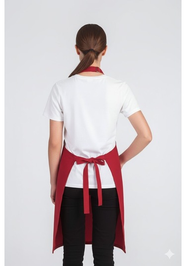 Kadın Boyundan Asmalı Barista Şef Mutfak Önlüğü 60x85 Cm Kırmızı