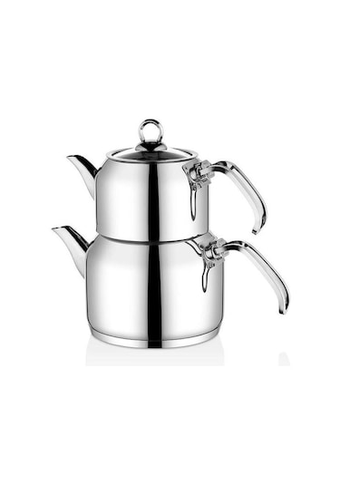 Oms Collection 8090 Xl 4 Parça Çelik Çaydanlık Sade Gri