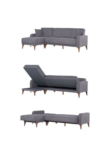 Kilim Mobilya Minimal Uzanmalı Köşe Takımı V1 (İkili Sağ Ünite + Uzanma Sol Ünite) koyu gri