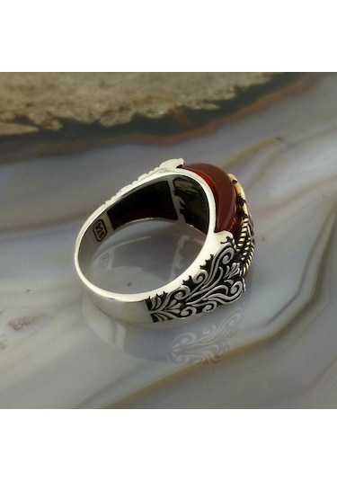 Fkgümüş Akik Taşlı Ay Yıldız Erkek Yüzük