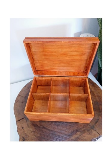 El Boyaması Eskitme Kahve Rengi Bölmeli Ahşap Kutu