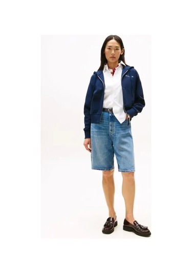 Tommy Hilfiger Kadın Yazı Baskılı Pike Fermuarlı Kapüşonlu Mavi Sweatshirt Ww0ww45742c1g Mavi