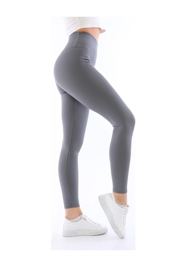 Antrasit Renk Fitilli Yüksel Bel Tayt Antrasit