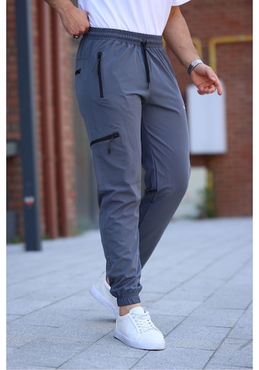 Erkek Gri Eşofman Altı Kaliteli Paraşüt Kumaş Gri