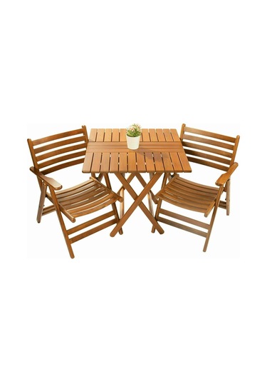London Atina Katlanır Ahşap Bahçe Balkon Seti: 60X80 Masa+2 Sanda