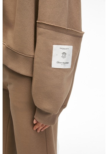 Grımelange Vıvıenne Kadın Metal Fermuarlı Kapüşonlu Kolda Süs Etiket Ve Cep Detaylı Vizon Sweatshirt Vizon