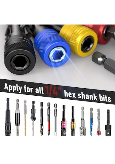 Geeksen Alüminyum Anahtar Zinciri Uzatma Kolu Seti, 1/4 İnç Hex Shank, 500g Taşıma Kapasitesi, 2 Adet, Cep Boyutu, Tornavida Ucu Tutucu