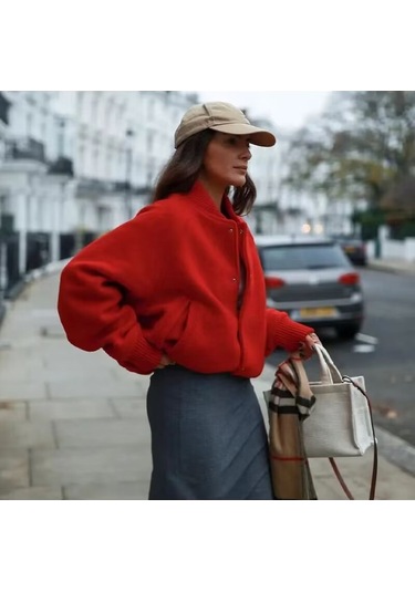 Kadın Beyzbol Ceketi Kırmızı