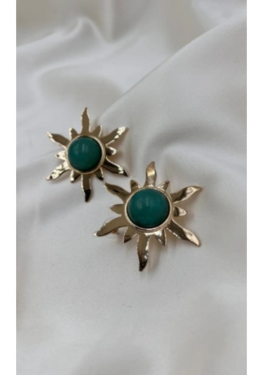 Bb İthal Yeşil Güneş Küpe Altın - Yeşil