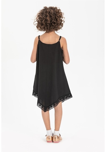 Çağla Şile Bezi Kız Çocuk Elbise Siyah Syh