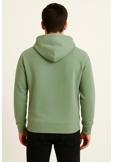 Axxel Erkek Yeşil Kapüşonlu Sweatshirt-w1108 Yeşil 3 İplik Şardonlu